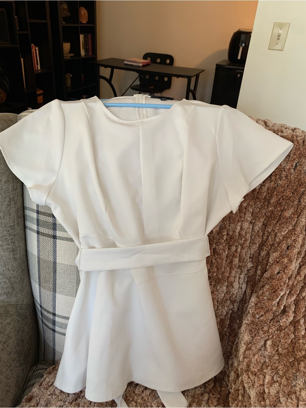Lane Bryant White Textured Belted Tunic with Crew Neck